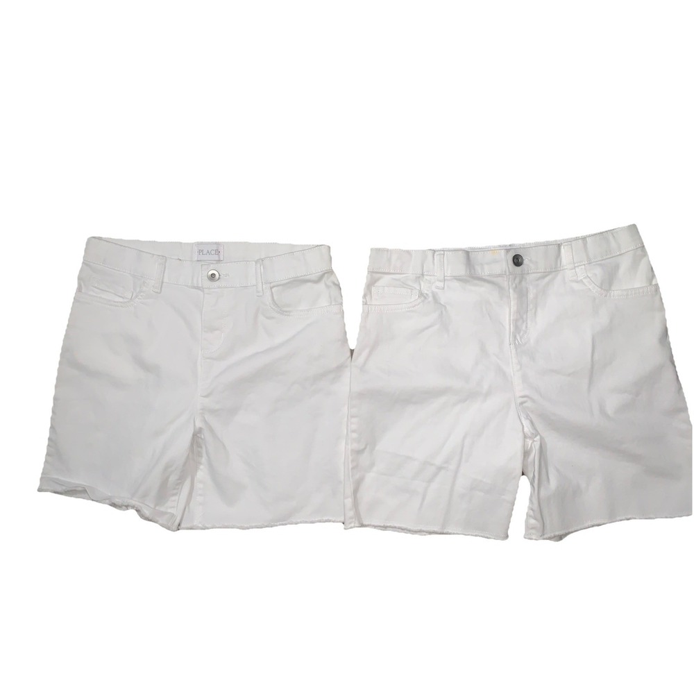 The Children's Place Girl's Jean Shorts 2 Pack Sz 14 Denim White Raw Hem Summer